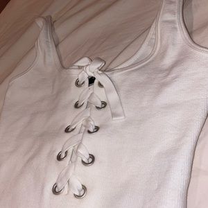 Forever 21 White Ribbed Lace-up Body Suit